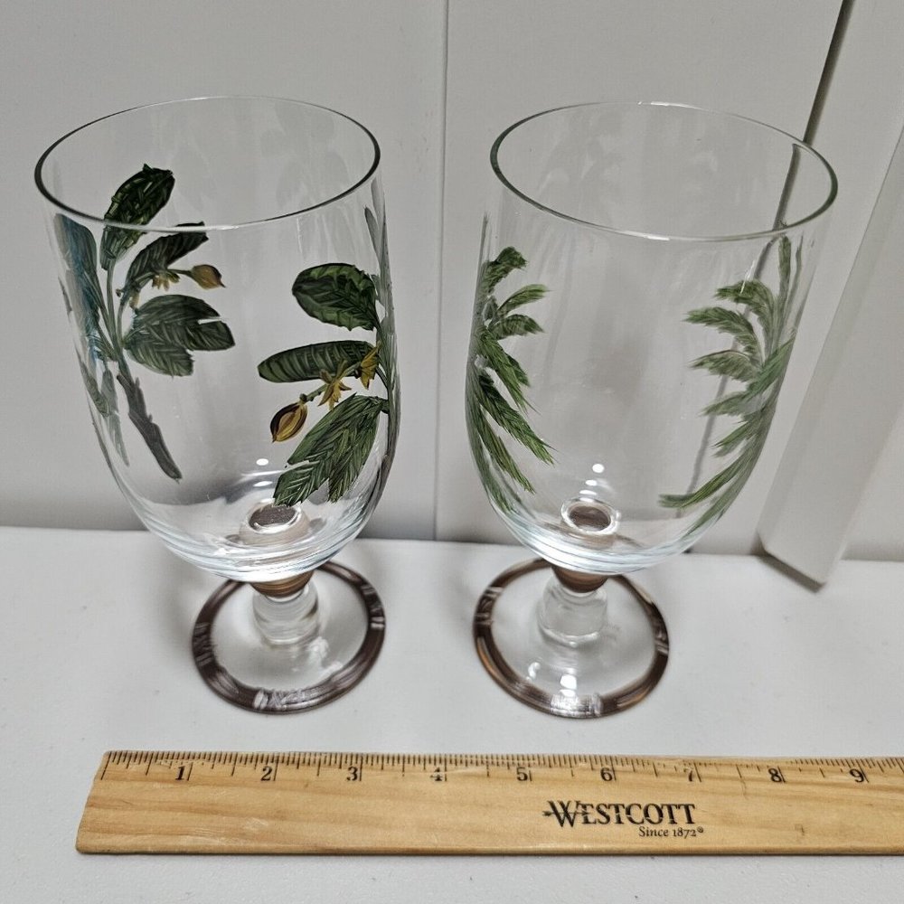 2 Florida Marketplace Palm Island Water Ice Tea Goblets 6.75" handpainted tree - Picture 7 of 9
